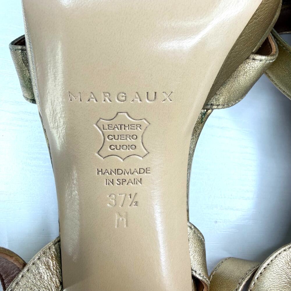 Margaux Gold Nappa Leather Platform Sandals Size 37.5 Block Heel Ankle Strap - Picture 16 of 16